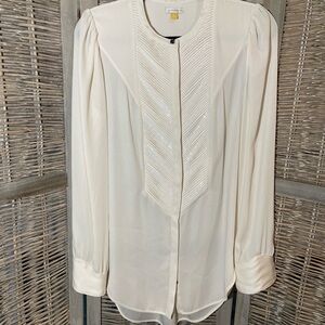 Leifsdottir Cream Button Down Blouse with Sequin Placket Detail - size 12